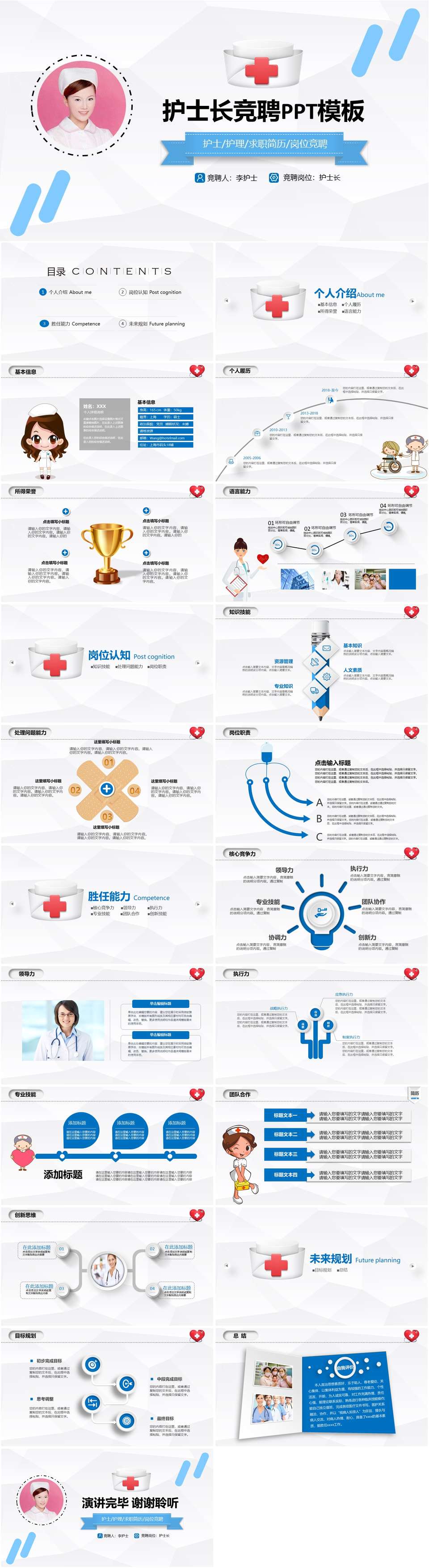 简约框架完整护士长岗位竞聘个人简历PPT模板插图1