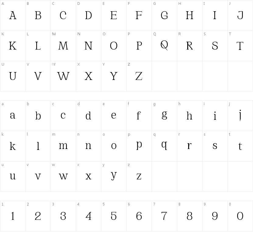 Cirka Regular字符映射图