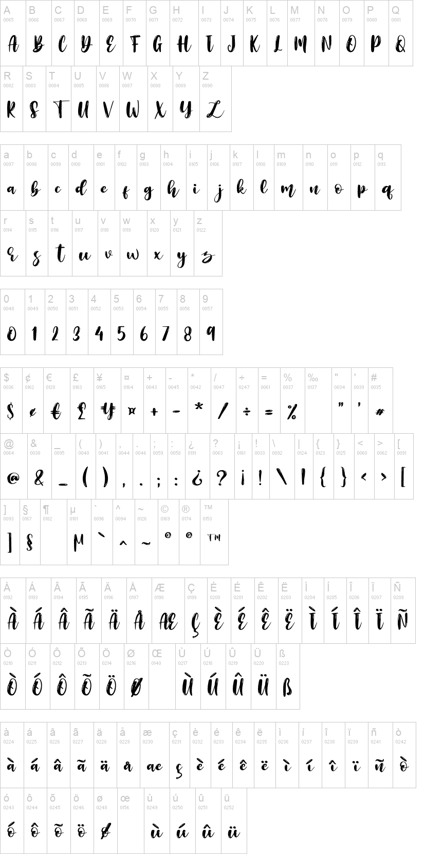 Birama字符映射图