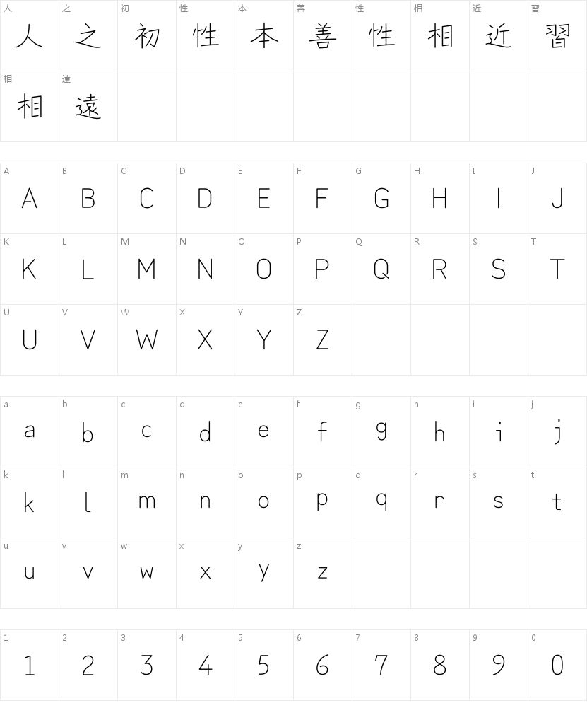苦累蛙圆体-CJK-TC Light字符映射图