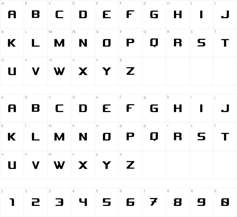 Astron Regular字符映射图