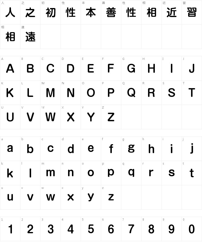 A-OTF 新丸ゴ Pro DB字符映射图