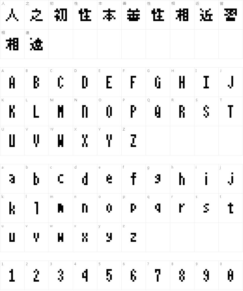 美咲8×8点阵体字符映射图