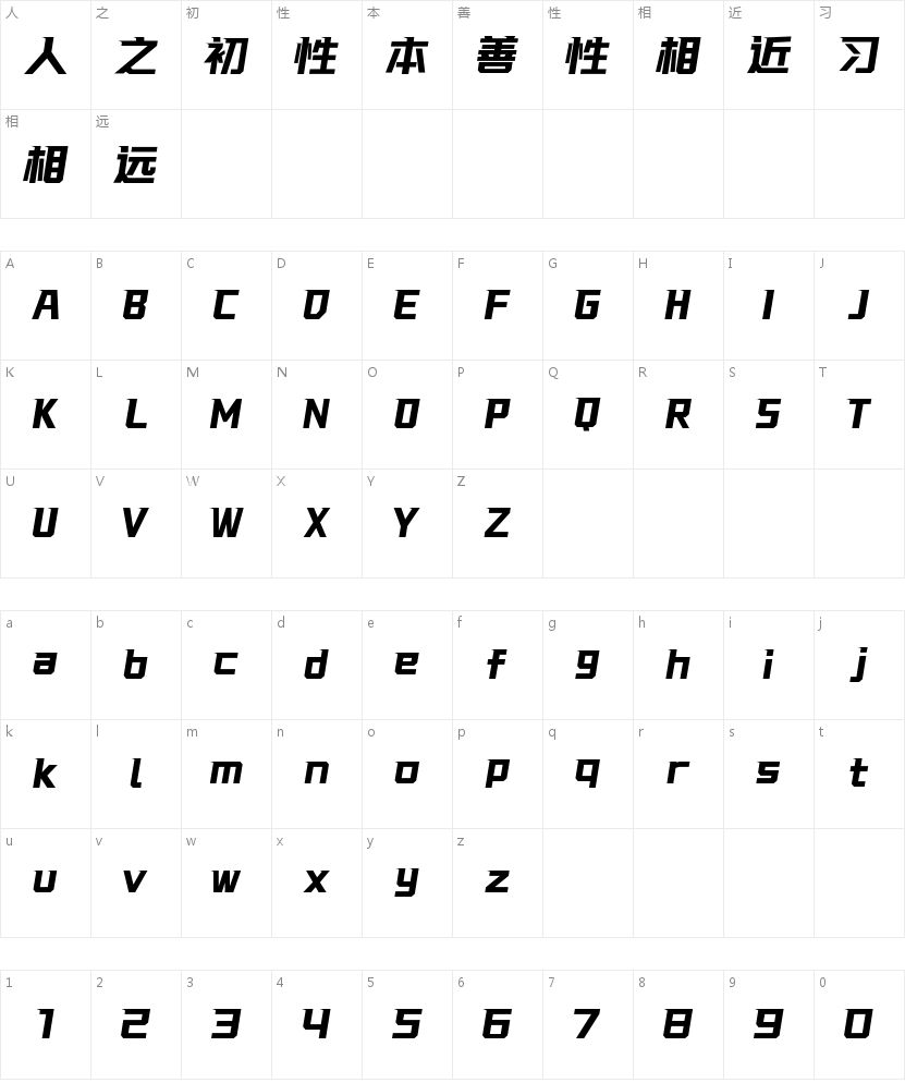 上首逸飞体字符映射图