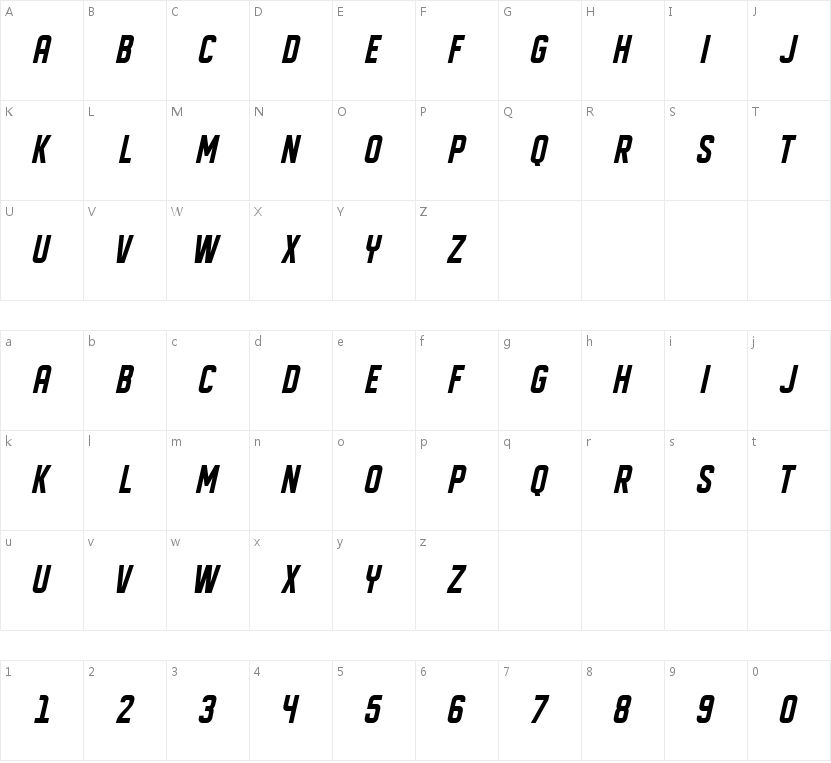 DISPLAYED Oblique字符映射图