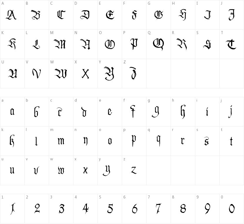 PentaGram's Callygraphy字符映射图