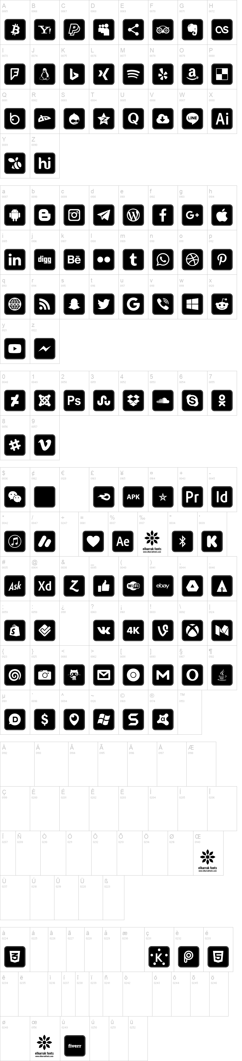 Icons Social Media 7字符映射图