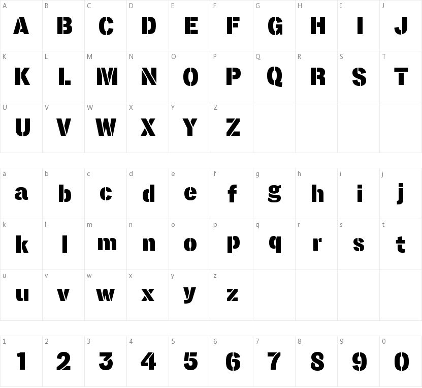 Lorimer No2 Stencil字符映射图