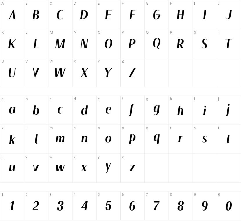 Floane BoldItalic字符映射图