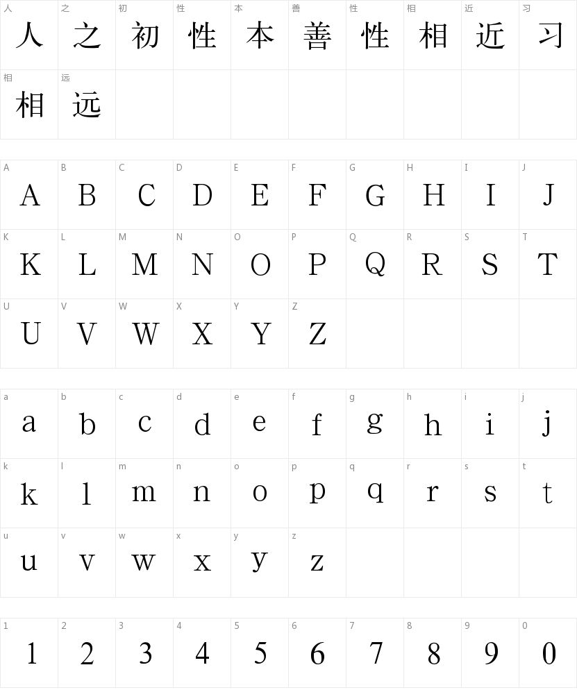 汉仪书宋一简字符映射图