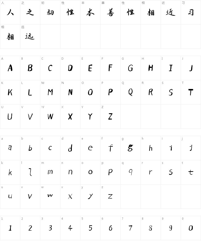 演示悠然小楷字符映射图