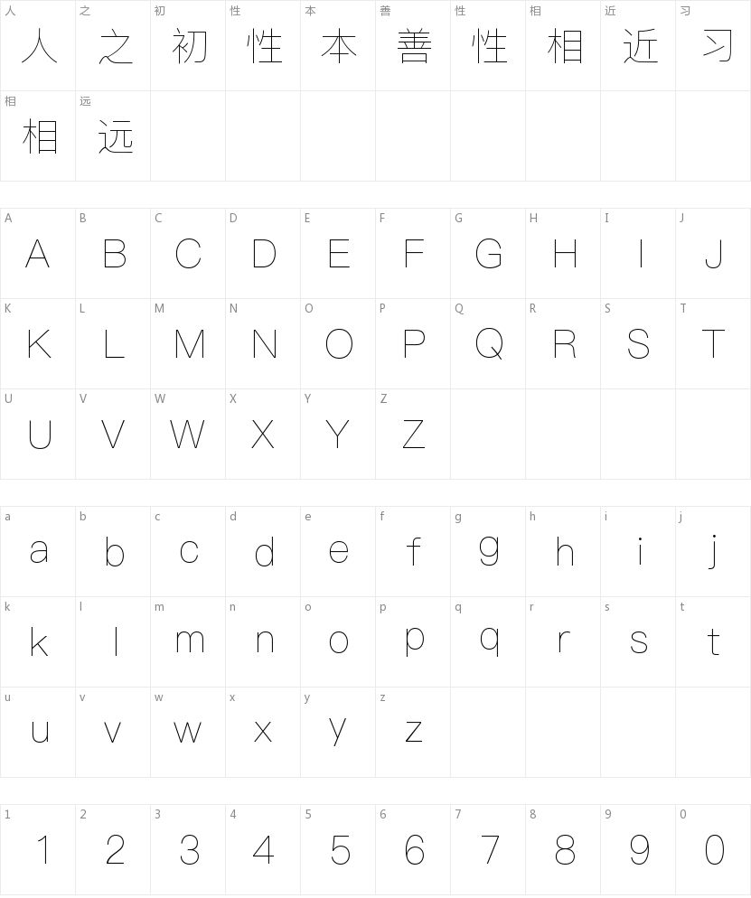 苹方黑体极细字符映射图