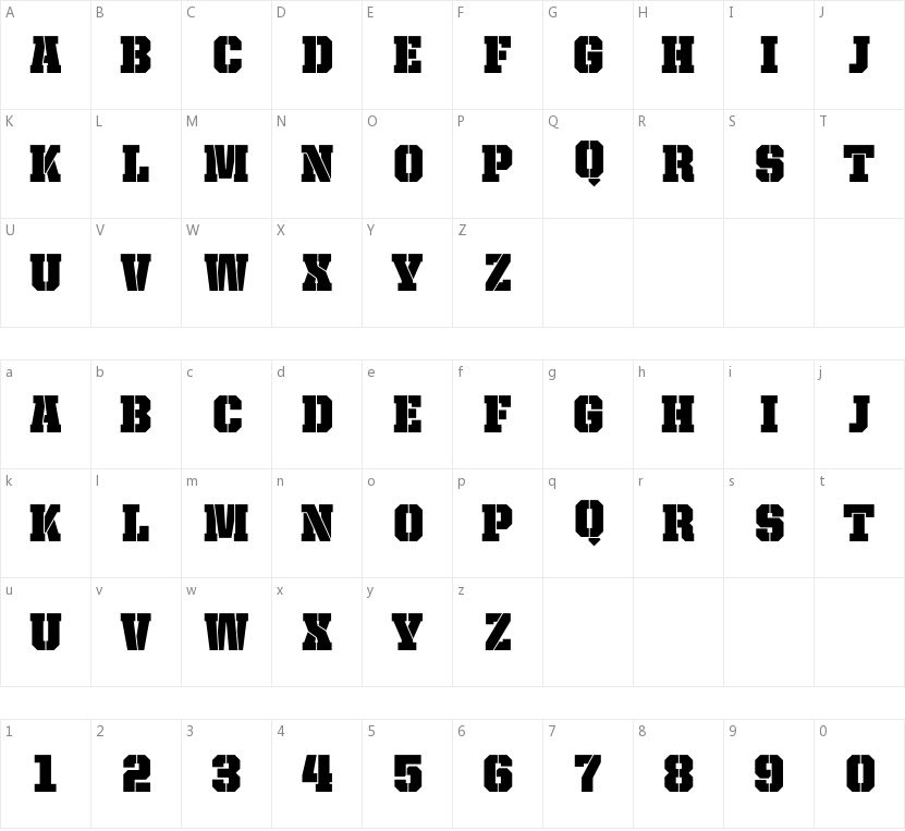 United Serif SemiCond Stencil字符映射图