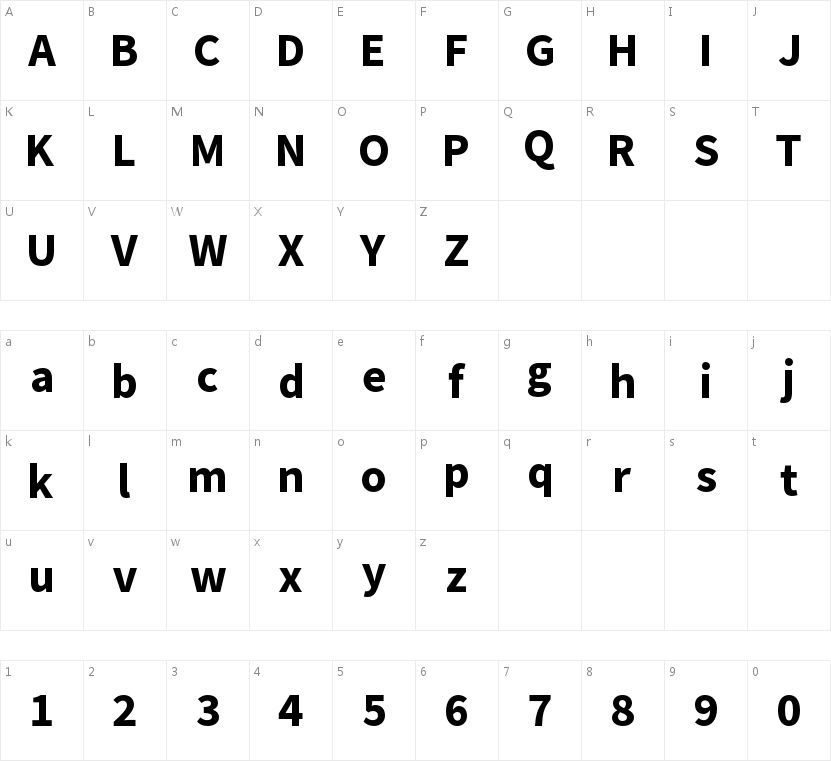 Source Sans Pro Bold字符映射图