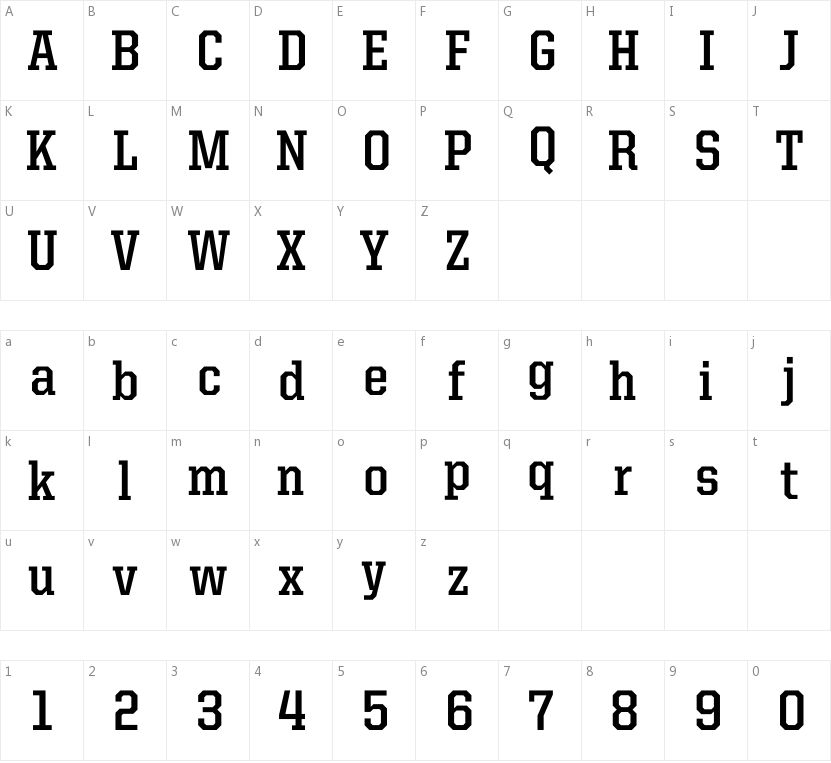 United Serif SemiCond Bold字符映射图