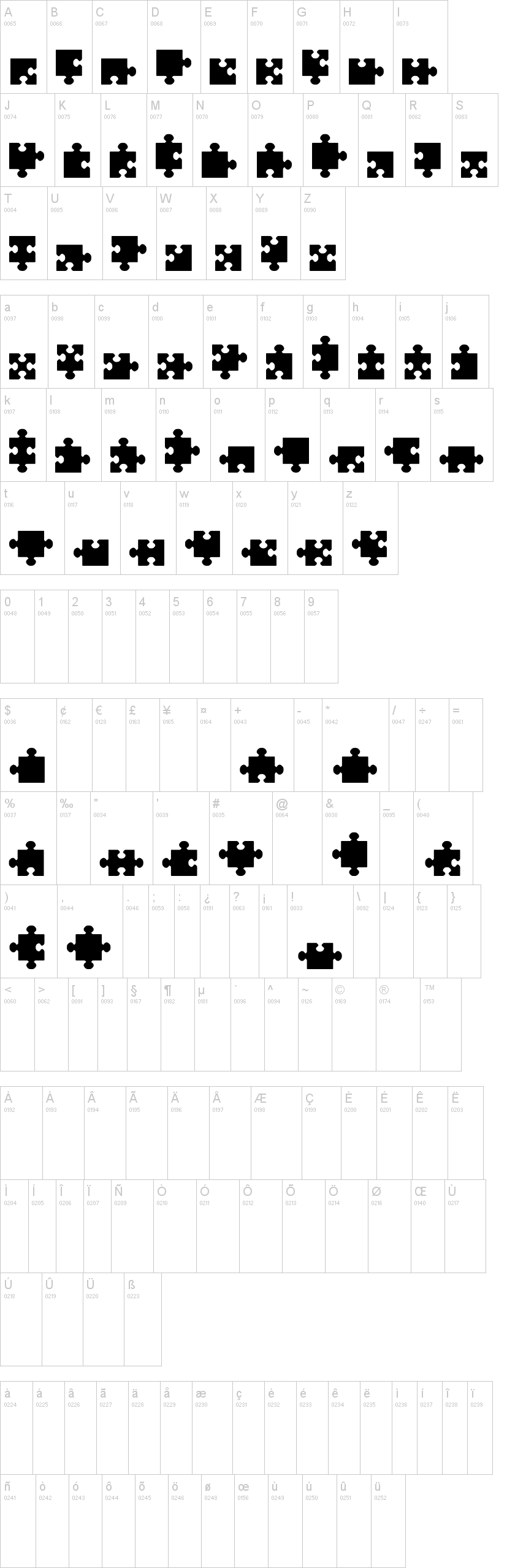 Jigsaw Pieces TFB字符映射图