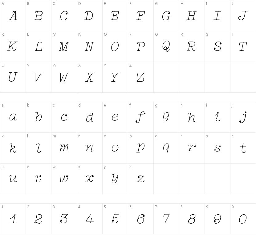 Compagnon LightItalic字符映射图