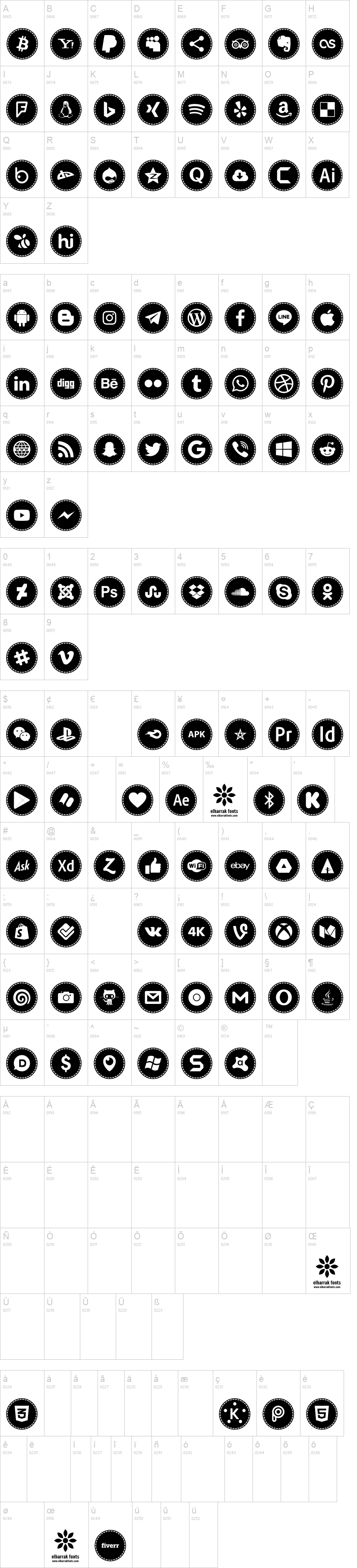 Icons Social Media 16字符映射图