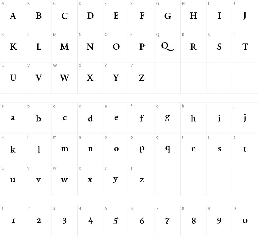 Calendas Plus Bold字符映射图
