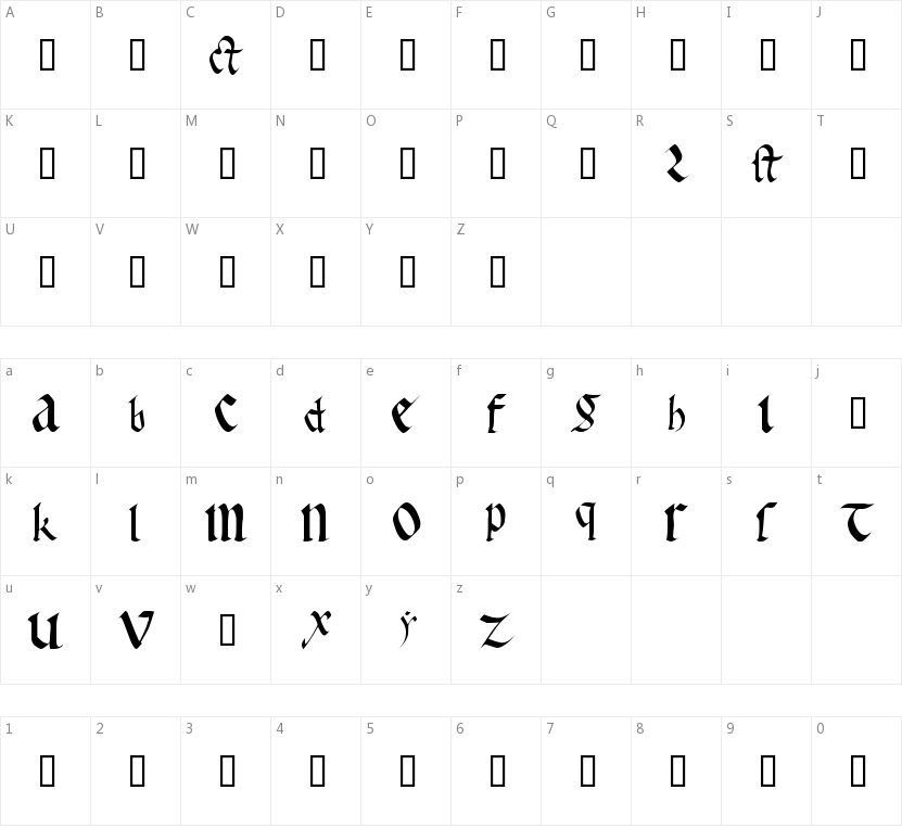 Early Gothic字符映射图