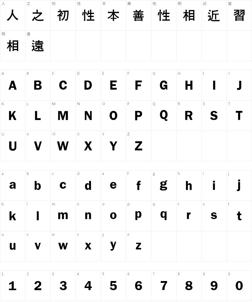 UnDotum多糖 Bold字符映射图