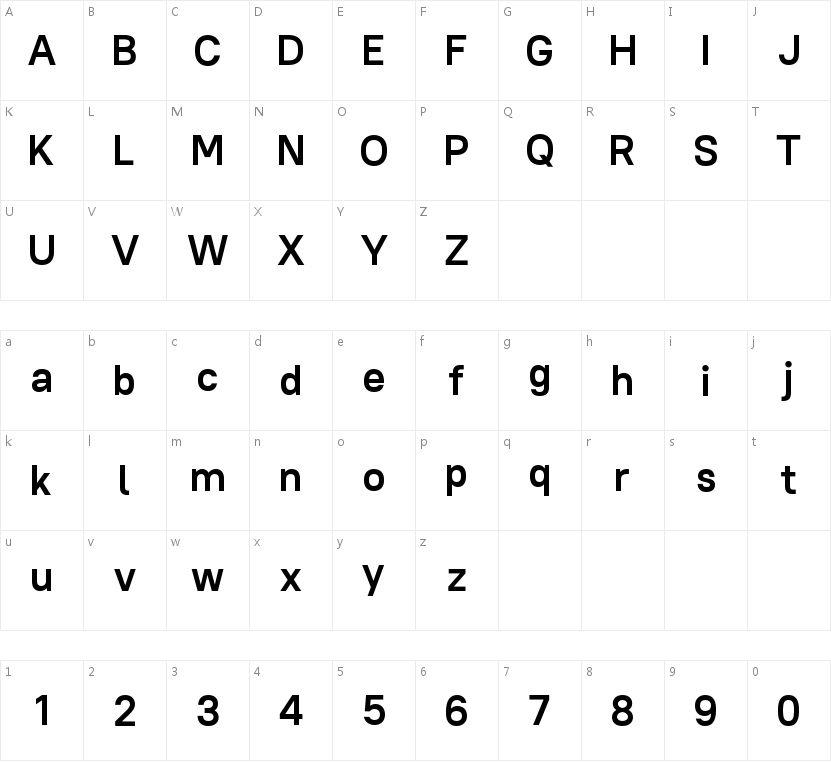 PT Root UI Bold字符映射图