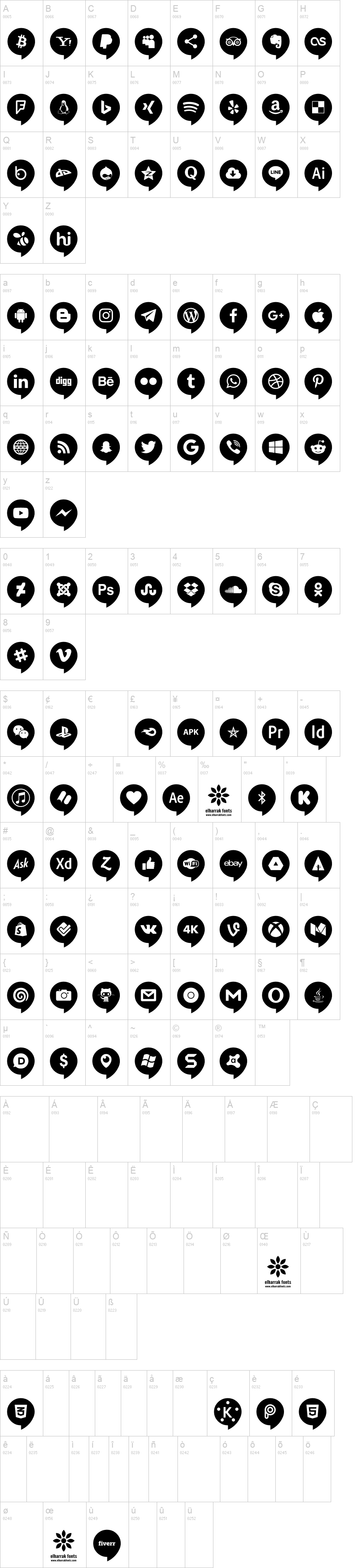 Icons Social Media 14字符映射图