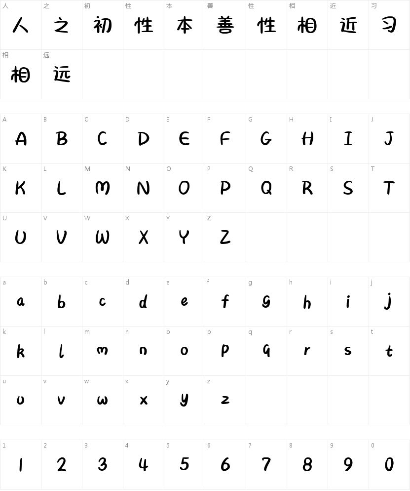 软萌可爱手写字字符映射图