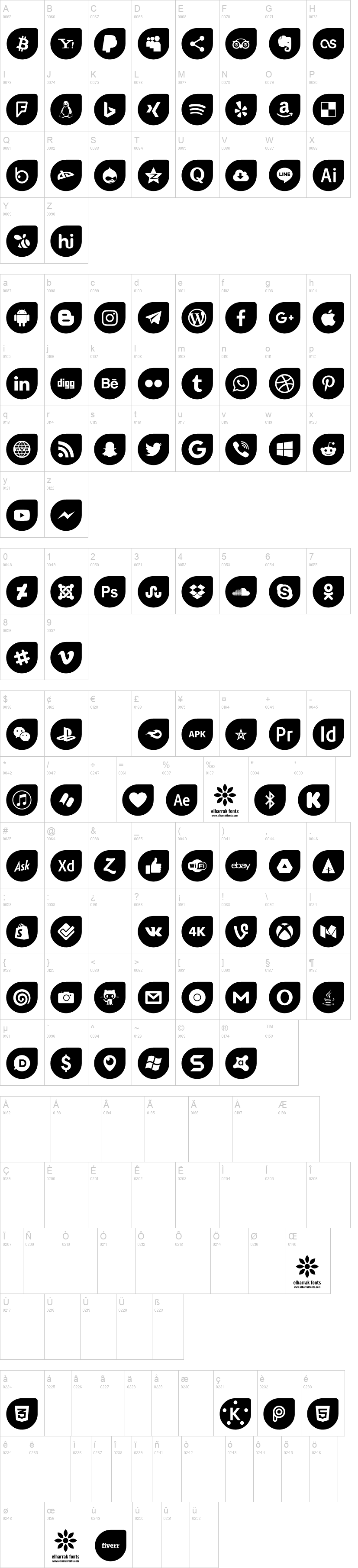Icons Social Media 12字符映射图