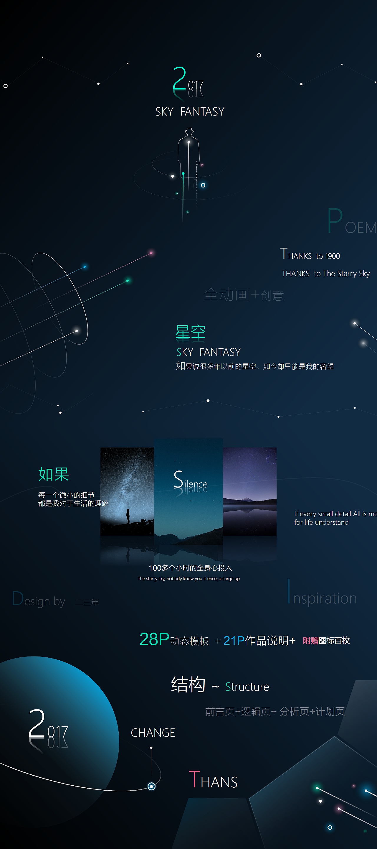 创意线条分形几何PPT作品--[二三年]《星空幻想》