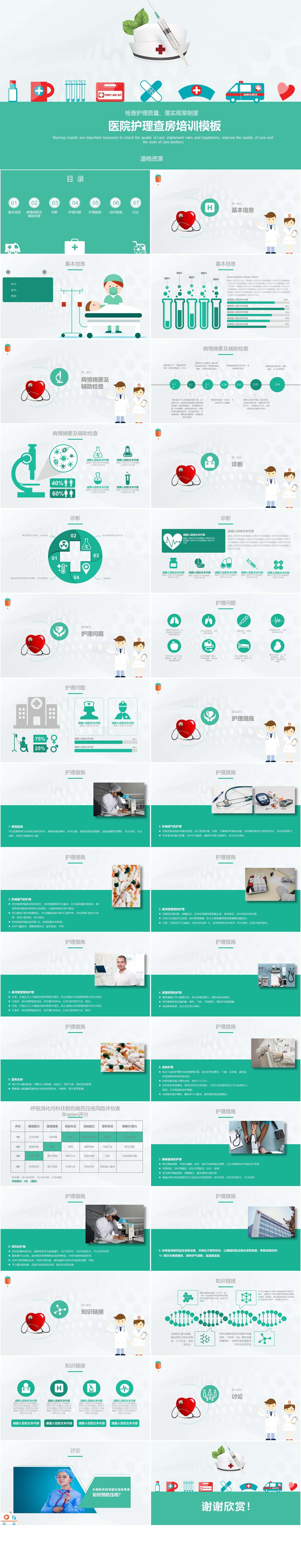 扁平化卡通医院护理查房培训PPT模板