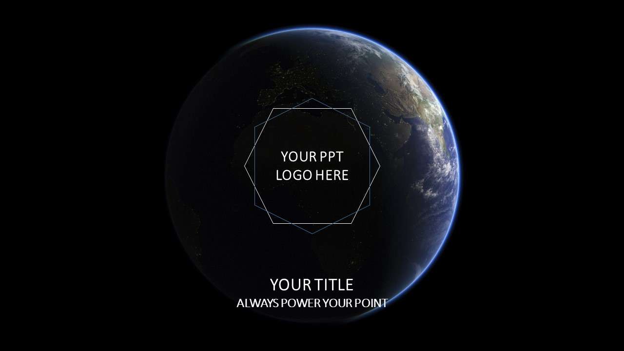 Earth panorama minimalist thin line geometric figure creative space science and technology work summary ppt template
