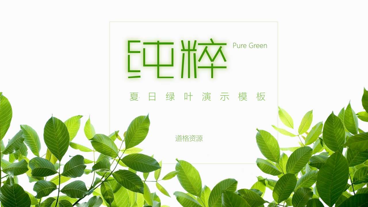 Summer green leaves simple general PPT template