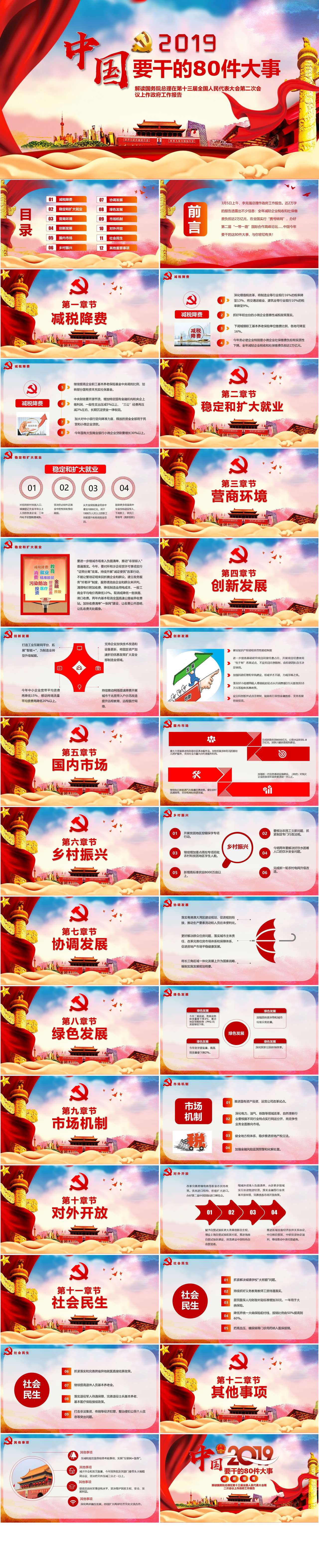 2019的党政风中国要干的80件大事党员共青团解读学习课件PPT模板（2）