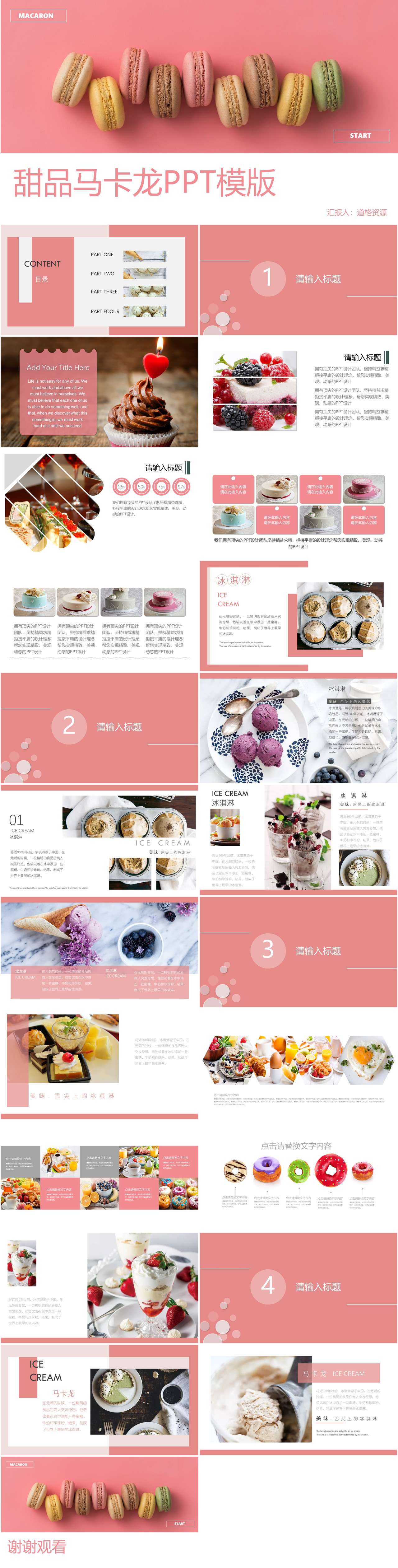 粉色小清新甜品马卡龙美食品牌宣传PPT模（2）
