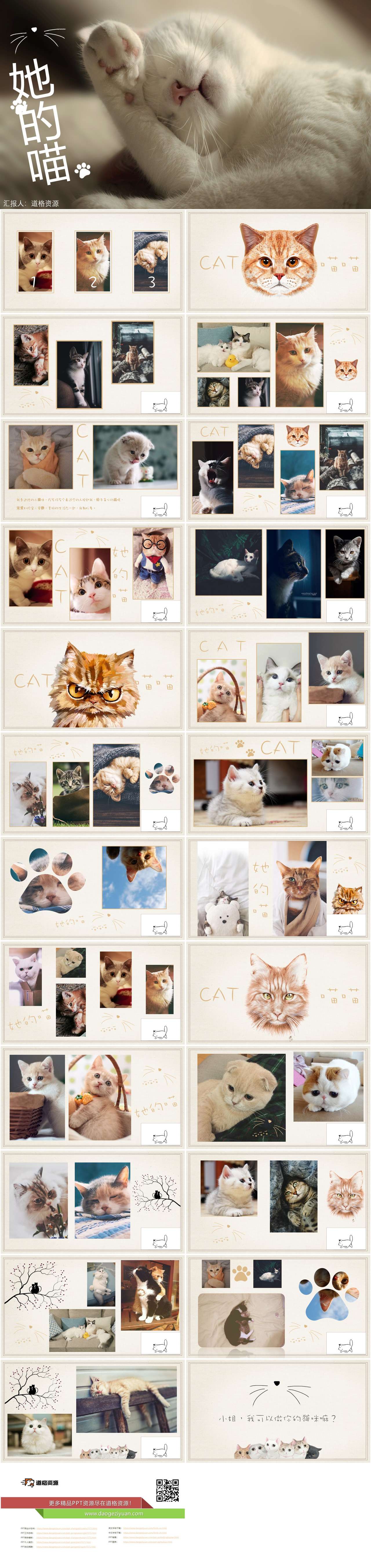 小清新可爱小猫咪相册PPT模板（2）