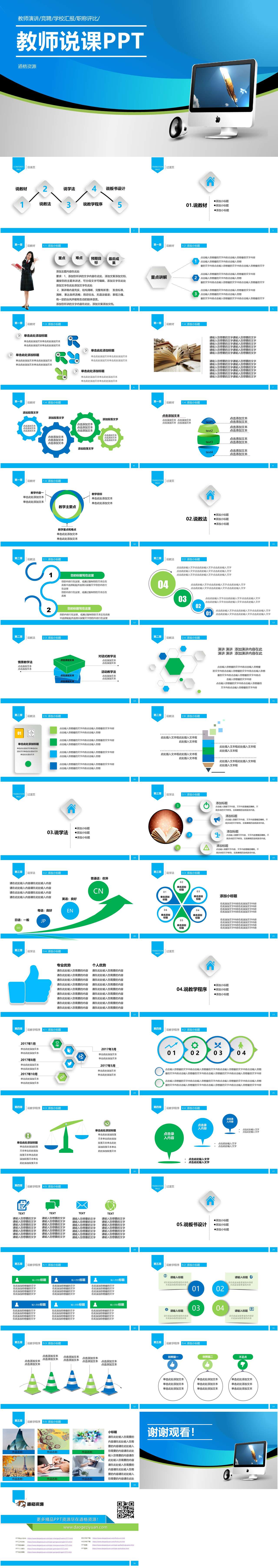 时尚蓝色大气教育教学说课PPT模板（2）