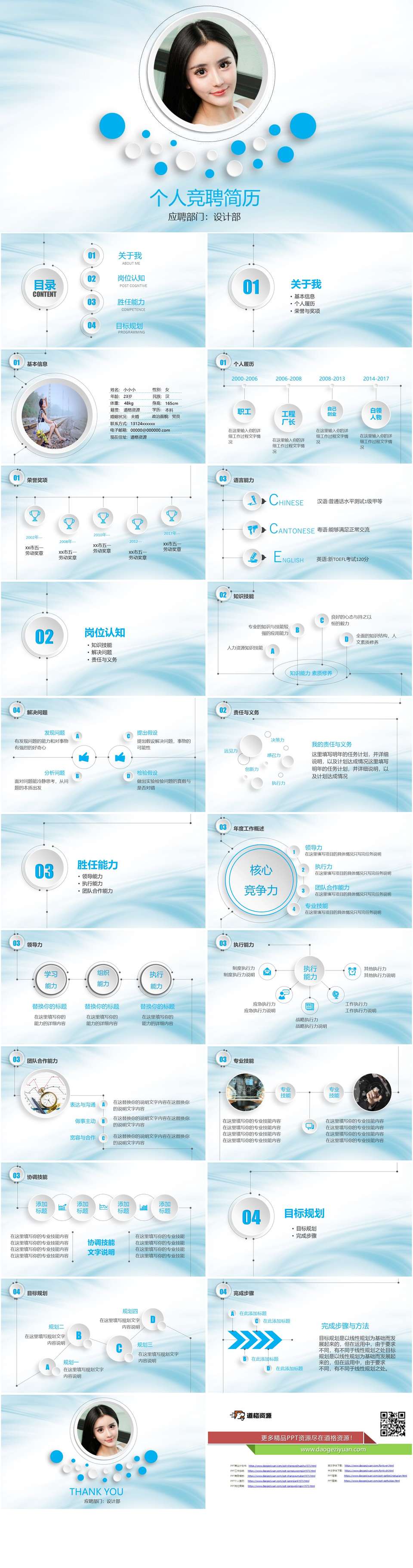浅蓝色简约个人竞聘简历PPT模板（2）