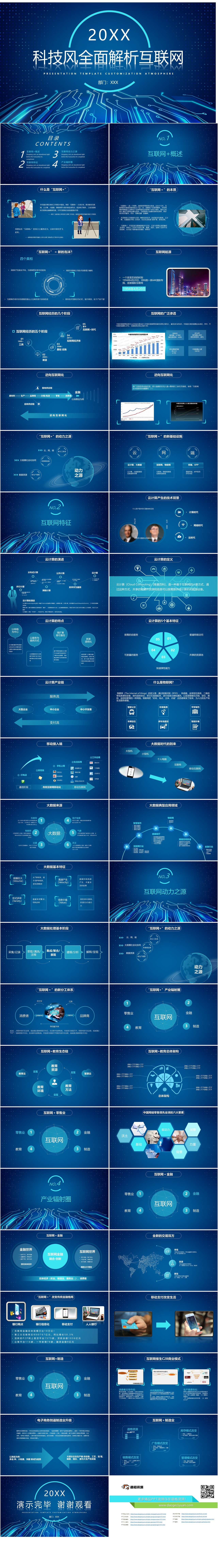 蓝色科技风全面解析互联网PPT模板（2）