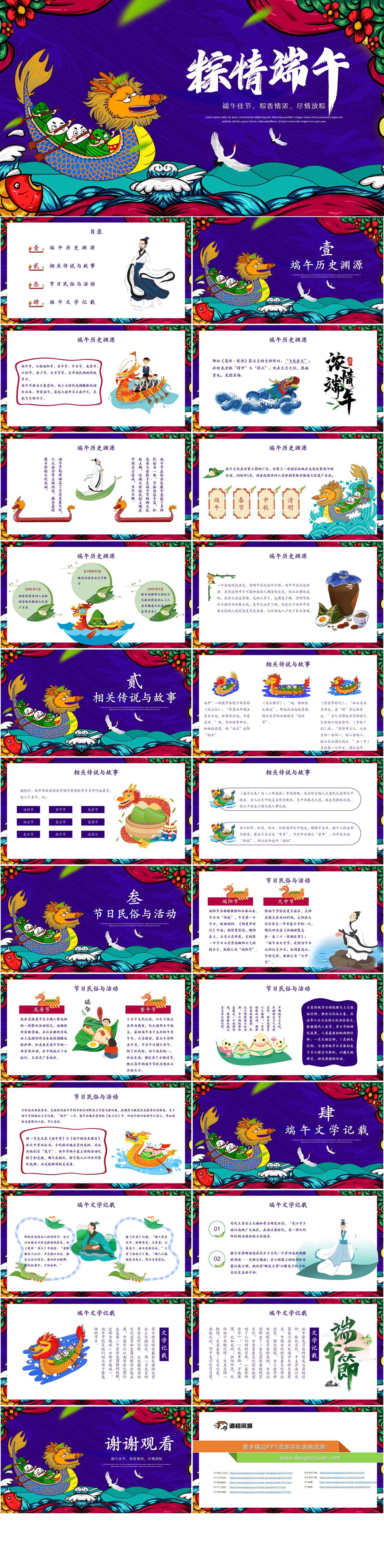 国潮风卡通中国传统节日端午节节日介绍PPT模板（2）