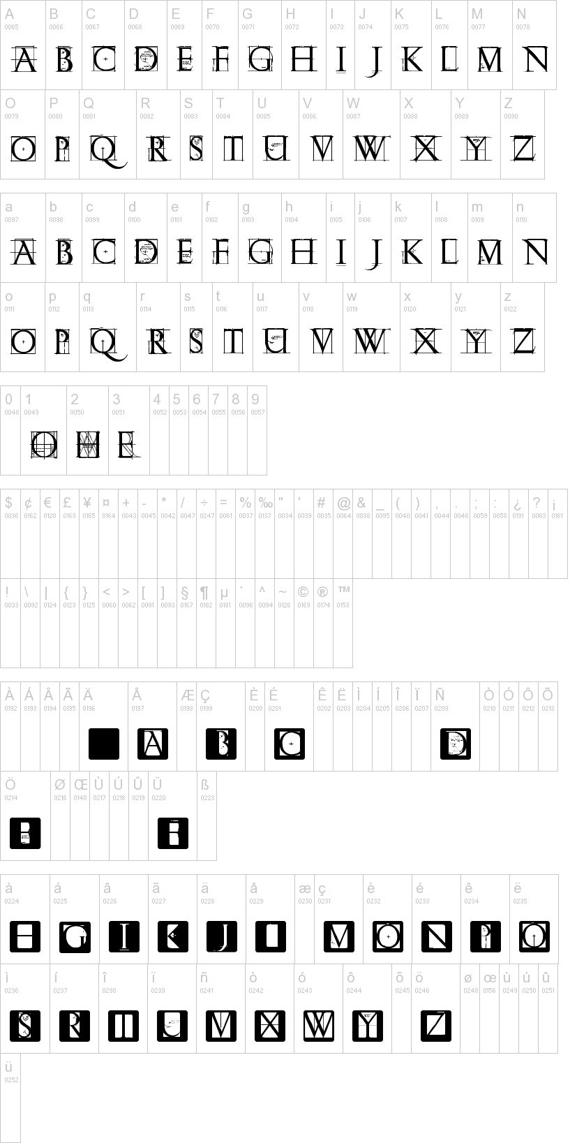 Roman Grid Caps字符映射图