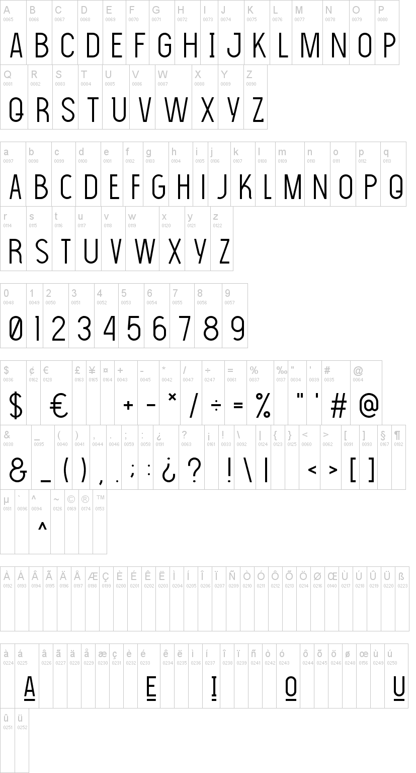 The Light Font字符映射图