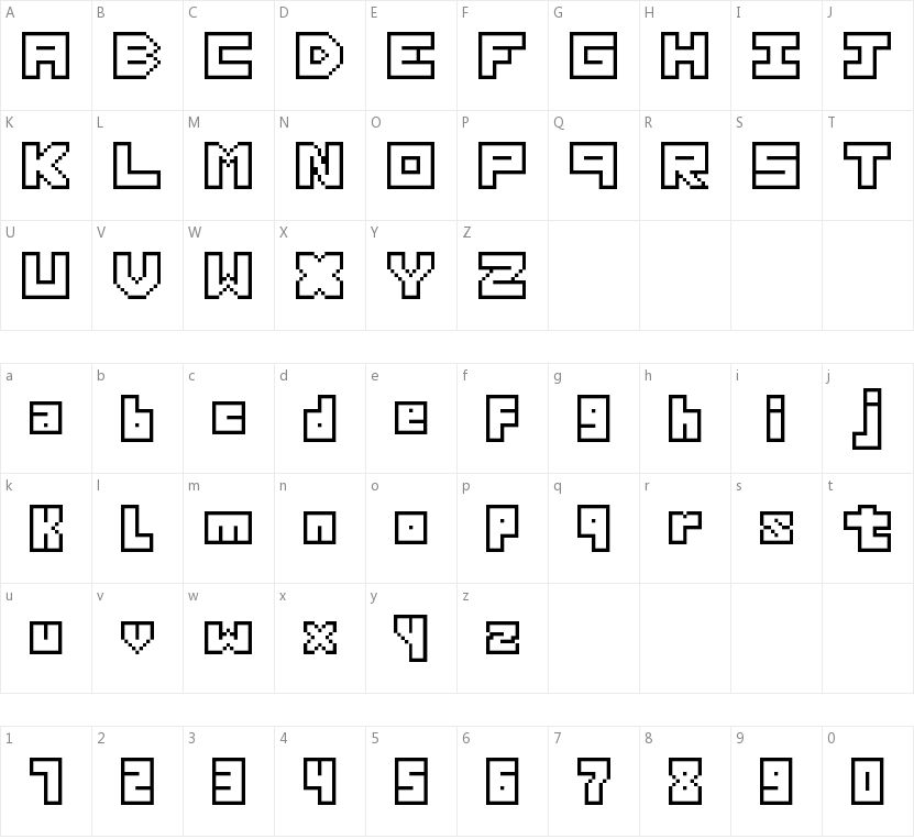 Thirteen Pixel Fonts字符映射图