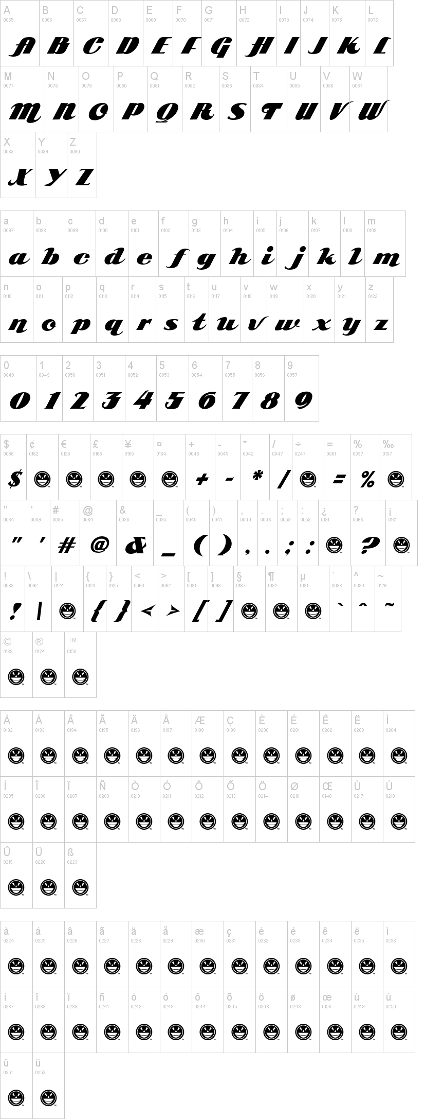 ARB 85 Poster Script JAN-39字符映射图