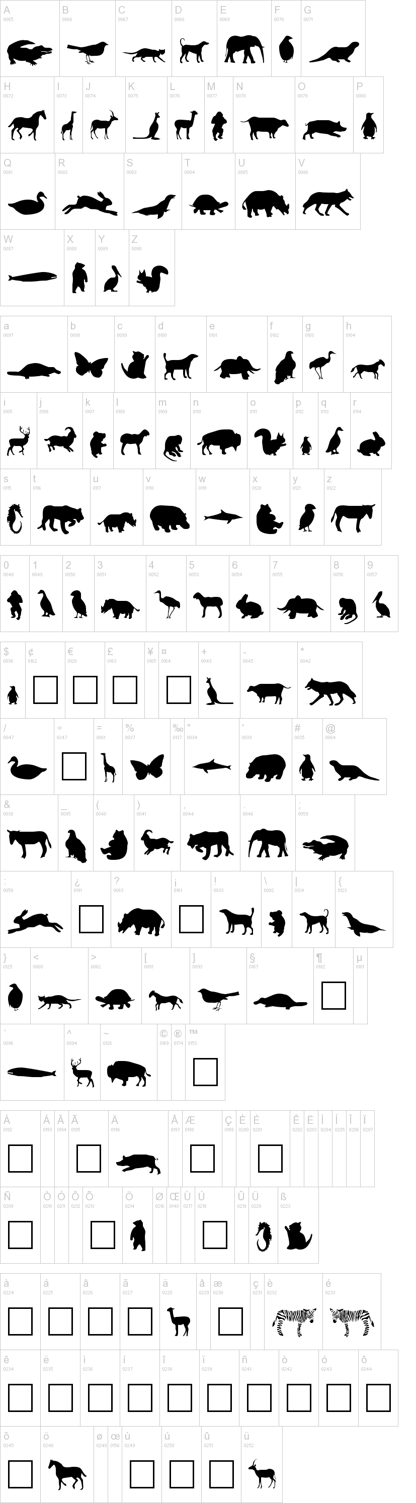 Animals字符映射图