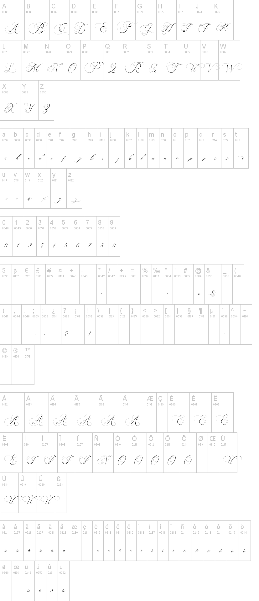 Beauty Angelique字符映射图