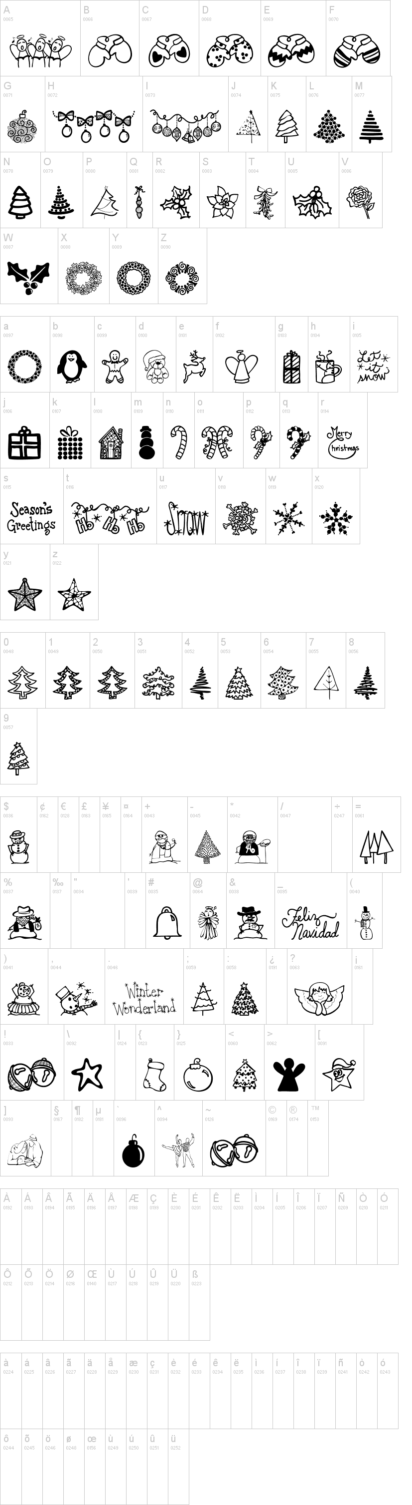 Austie Bost Christmas Doodles字符映射图