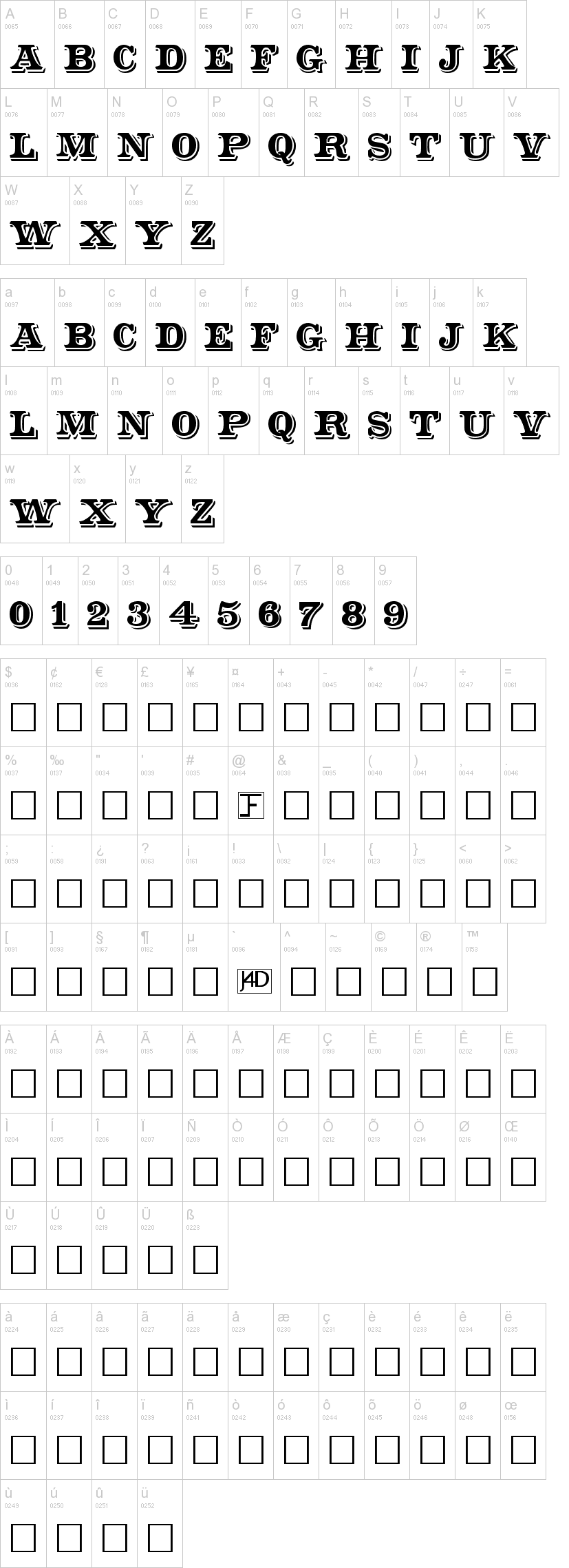 Shadowed Serif字符映射图