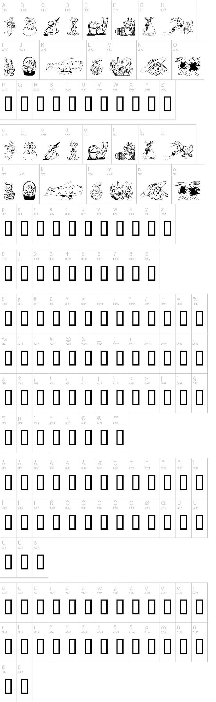 KR Easter Bunnies字符映射图