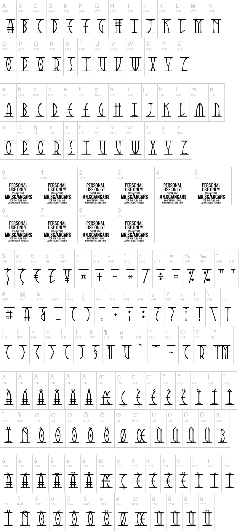 Angars Runes字符映射图